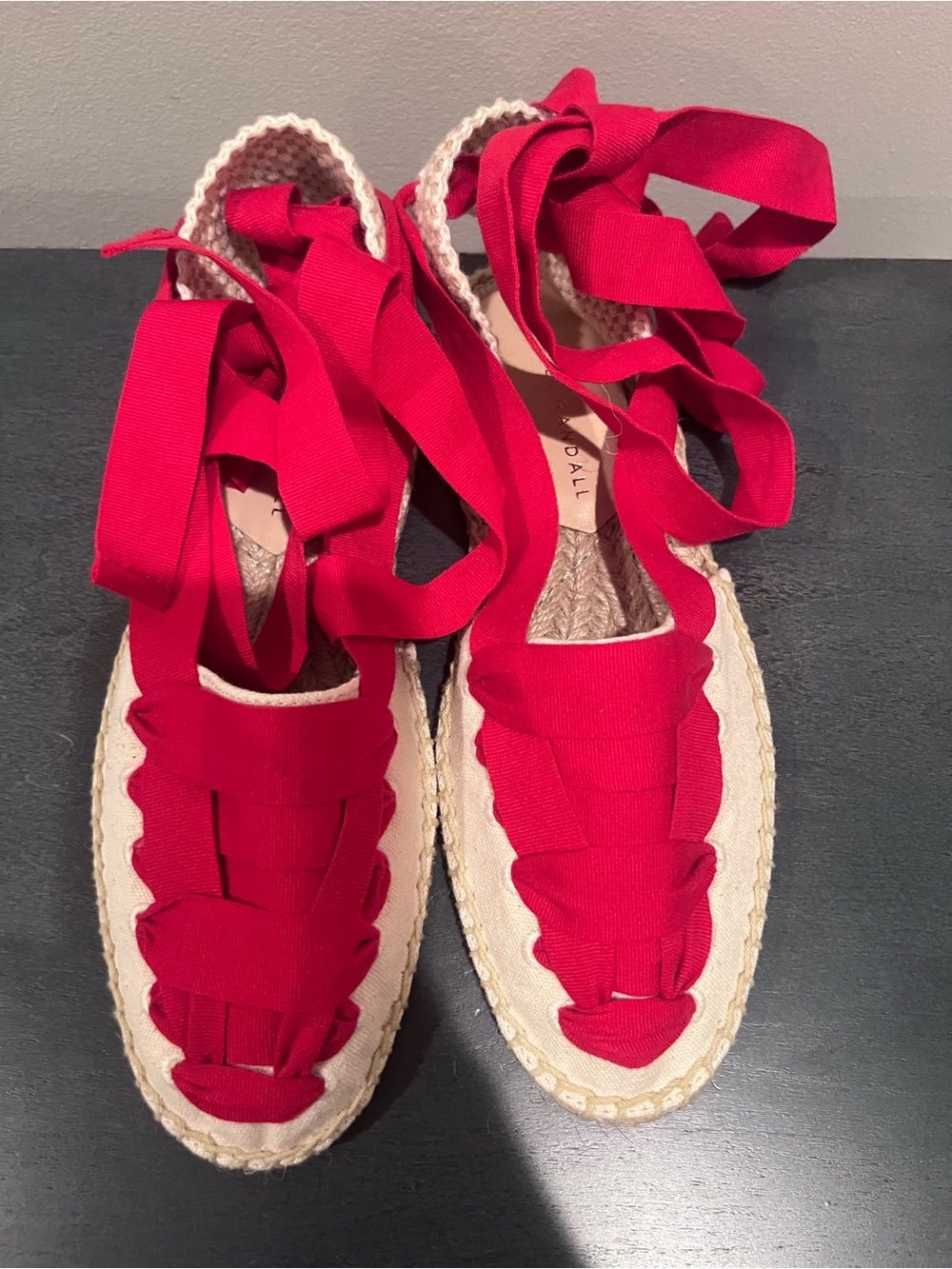 Loeffler Randall Wilson Flat Ankle Wrap Espadrille Natural Red Size 5.5 NWOB